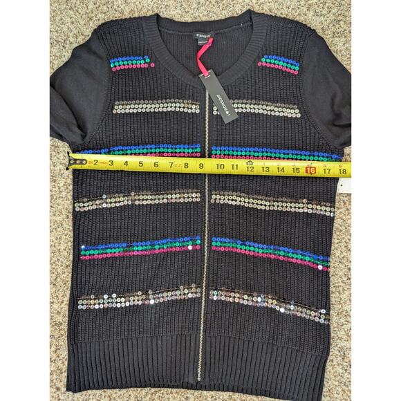 I Heart Ronson Sequin Zip Front Black Ribbed Cardigan Sweater Large New w/ Tags - Picture 9 of 11